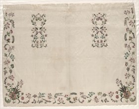 Apron, 1700s. England, 18th century. Embroidery, silk and gold thread; overall: 62.2 x 89.5 cm (24