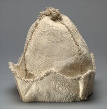 Man's Cap, 1600s. Denmark, 17th century. Linen with cotton design; overall: 19.5 x 21 x 20 cm (7