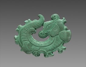 Box  with Ink Cakes:  Green Ink Cake in Shape of Coiled Dragon, 1795-1820. China, Qing dynasty