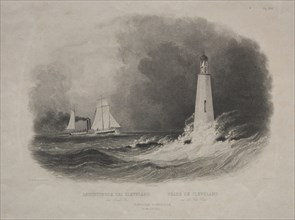 Lighthouse in Cleveland, Ohio, on Lake Erie. Pierre Eugène I Aubert (French, 1789-1847). Engraving