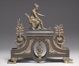 Andiron, c. 1790-1800. France, 18th century. Bronze and gilded bronze; overall: 38.1 x 42.6 x 9.6