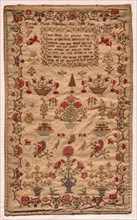 Sampler, 1828. England, early 19th century. Embroidery on wool ground; overall: 54 x 33.4 cm (21