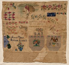 Sampler, 1800s. Mexico, 19th century. Embroidery; average: 35.5 x 37.5 cm (14 x 14 3/4 in.).