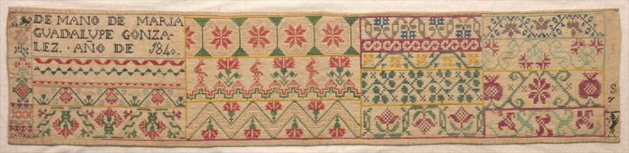Sampler, 1840. Mexico, 19th century. Embroidery; average: 17.8 x 80 cm (7 x 31 1/2 in.).