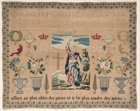Sampler, 1800s. France, 19th century. Embroidery, silk; overall: 41.3 x 52 cm (16 1/4 x 20 1/2 in.)