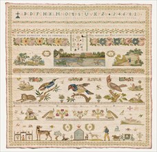 Sampler, 1821. Italy, 19th century. Embroidery; silk on cotton; overall: 73.7 x 73.7 cm (29 x 29 in