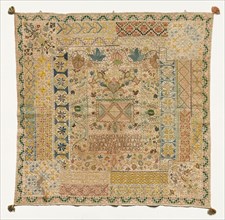 Sampler, 1819. Spain, 19th century. Embroidery; silk on linen; average: 68.6 x 71.1 cm (27 x 28 in