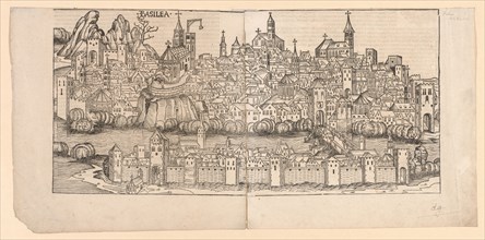 Nuremberg Chronicle:  Topographical View of Basle, Switzerland, 1493. Michael Wolgemut (German,