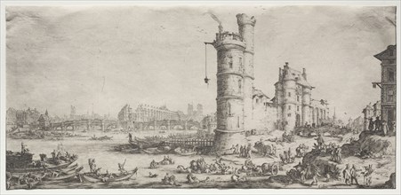 Les deux grandes vues de Paris:  Vue du Pont Neuf, 1628-1630. Jacques Callot (French, 1592-1635).