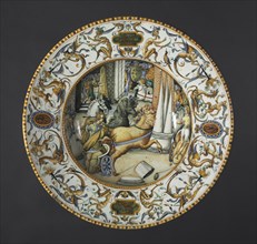 Plate, c. 1560. Atelier of the Fontana Family (Italian). Tin-glazed earthenware (maiolica);