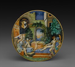 Plate, c. 1540-1544. Italy, Pesaro, 16th century. Tin-glazed earthenware (maiolica); diameter: 5.1