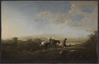 Travelers in Hilly Countryside, c. 1650. Aelbert Cuyp (Dutch, 1620-1691). Oil on wood; framed: 70.8