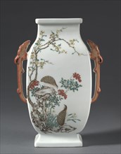 Vase with Chi-Dragon Handles and Flowers and Birds, 1736-1795. China, Jiangxi province, Jingdezhen,