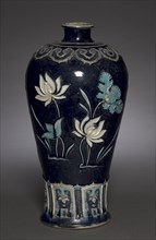Prunus Vase (Meiping) with Blossoming Lotus: Fahua Ware, late 15th Century. China, Jiangxi
