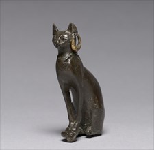 Cat, 664-30 BC. Egypt, Late Period, Dynasty 26 or later. Bronze and gold; overall: 9.2 x 2.3 x 5.5
