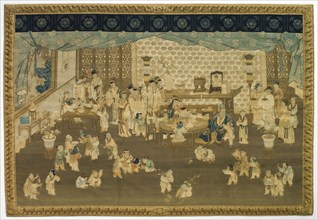 Family Gathering on New Year's Morning, 1700s. China, Qing dynasty (1644-1911). Tapestry weave:
