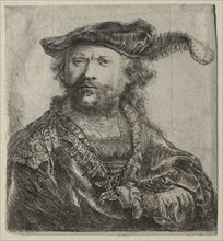 Self-Portrait in Velvet Cap with Plume, 1638. Rembrandt van Rijn (Dutch, 1606-1669). Etching with