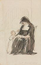 Nun Reading to a Child, 1835. David Wilkie (British, 1785-1841). Pen and ink over graphite; sheet: