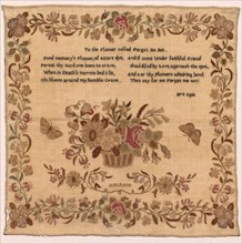 Sampler, 1800s. England, 19th century. Embroidery; silk on woolen canvas; overall: 48.3 x 48 cm (19
