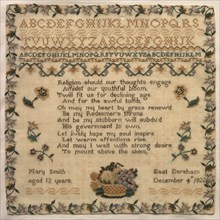 Sampler, 1822. England, early 19th century. Embroidery; silk on woolen canvas; overall: 29.2 x 29.5