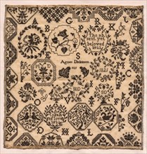 Sampler, 1821. England, early 19th century. Embroidery; silk on woolen canvas; overall: 34.3 x 33.4
