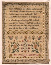 Sampler, 1823. England, early 19th century. Embroidery; silk on woolen canvas; overall: 44.2 x 33.7