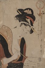 Woman Writing, 1753-1806. Kitagawa Utamaro (Japanese, 1753?-1806). Color woodblock print; sheet: 36