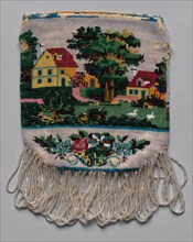 Beaded Bag (landscape scene), 19th century. America, 19th century. Glass beads stitched