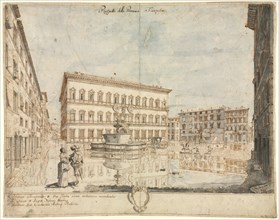 Eighteen Views of Rome: The Piazza Farnese (recto); Cartouche (verso), 1664. Lievin Cruyl (Flemish,