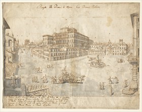 Eighteen Views of Rome: The Piazza Barberini (recto), 1665. Lievin Cruyl (Flemish, c. 1640-c. 1720)