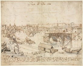 Eighteen Views of Rome: The Ponte Rotto, 1665. Lievin Cruyl (Flemish, c. 1640-c. 1720). Pen and