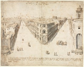 Eighteen Views of Rome: The Quattro Fontane Looking Toward Monte Cavallo, 1665. Lievin Cruyl