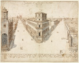 Eighteen Views of Rome: The Quattro Fontane Looking Toward Santa Maria Maggiore, 1665. Lievin Cruyl