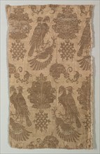 Gold-patterned Silk with Falcons and Heraldry, 1360-1400. Italy, last third of 14th century. Silk,