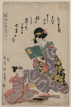 Girl Reading a Book, 1787-1867. Kikugawa Eizan (Japanese, 1787-1867). Color woodblock print; sheet: