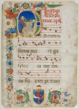 Bifolium Excised from an Antiphonary:  Initial D[ominus Iesus] with the Calling of Peter and