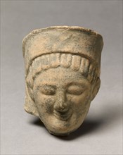 Mask, 550 BC. Greece, Sicily, Selinus, 6th Century BC. Terracotta; overall: 10.8 x 9.6 x 7 cm (4