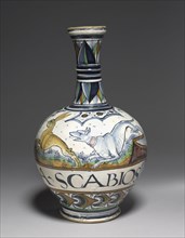 Pharmacy Bottle, c. 1460-80. Italy, Faenza, 15th century. Tin-glazed earthenware (maiolica);