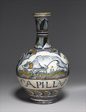 Pharmacy Bottle, c. 1460-80. Italy, Faenza, 15th century. Tin-glazed earthenware (maiolica);