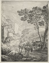 The Upright Italian Landscapes: The Two Mules. Rocca Aquatico near Ancona. Jan Both (Dutch, c.