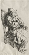 An Old Man in a Chari, Praying. Salomon Koninck (Dutch, 1609-1656). Etching