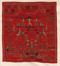 Sampler, 1810. Norway, 19th century. Embroidery; silk and cotton on linen; average: 24.1 x 22.3 cm