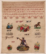 Sampler, 1882. Netherlands, late 19th century. Embroidery; silk on cotton; overall: 48.6 x 41.3 cm
