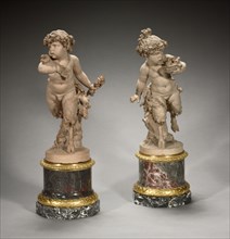 Young Satyress Running with an Owl's Nest and Young Satyr Running with an Owl (pair of statuettes),