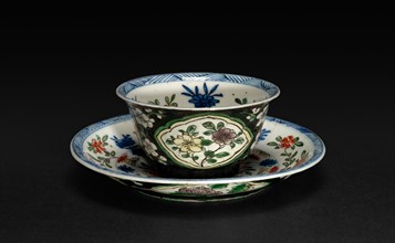 Cup and Saucer, 1662-1722. China, Qing dynasty (1644-1912), Kangxi reign (1661-1722). Porcelain;