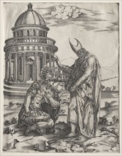 Alexander the Great and the High Priest of Jerusalem, mid 1540s. Master IRs (Italian). Engraving;