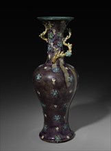 Vase with Branch of Plum Blossoms:  Fahua Ware, 1500s. China, Shanxi province, Ming dynasty