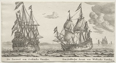 Ships of Amsterdam: The Pearl and East Indiaman,  The Double Eagle, a West Indiaman. Reinier Nooms