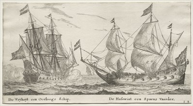 Ships of Amsterdam: The Freedom, a Man-of-War.  The Wolf Hound, a Spanish Vessel. Reinier Nooms