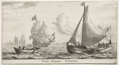 Ships of Amsterdam:  Two Pier Boats. Reinier Nooms (Dutch, c. 1623-1667). Etching